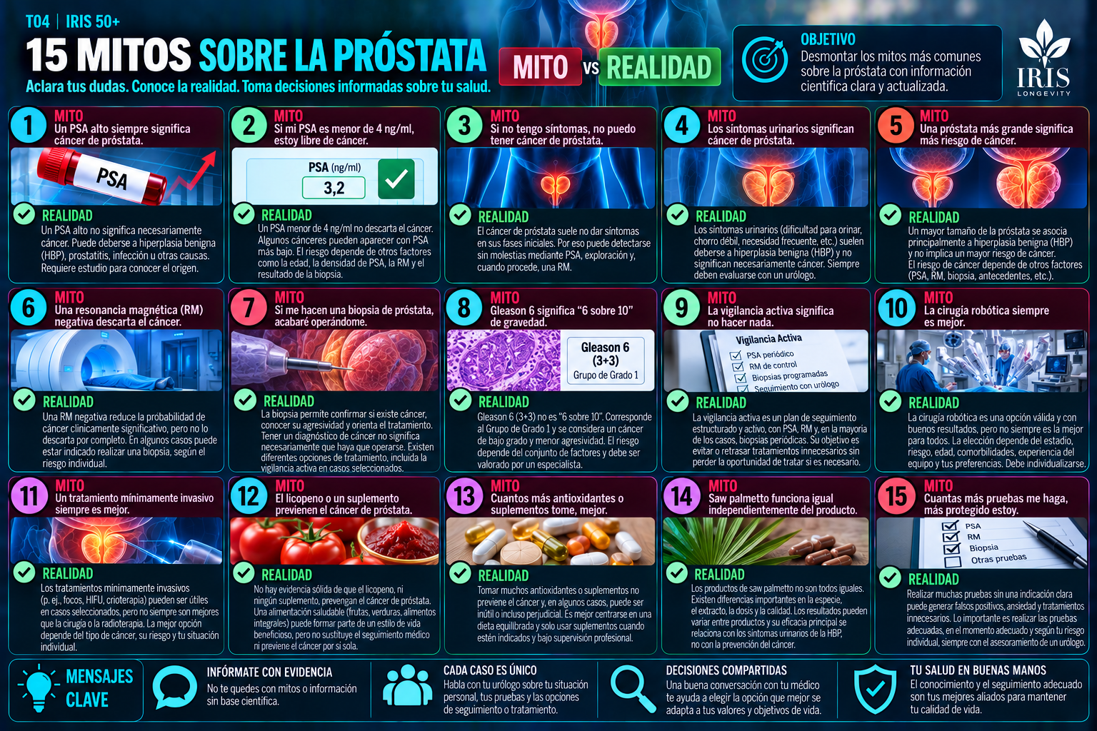 Quince mitos y realidades sobre próstata, PSA, diagnóstico y tratamiento